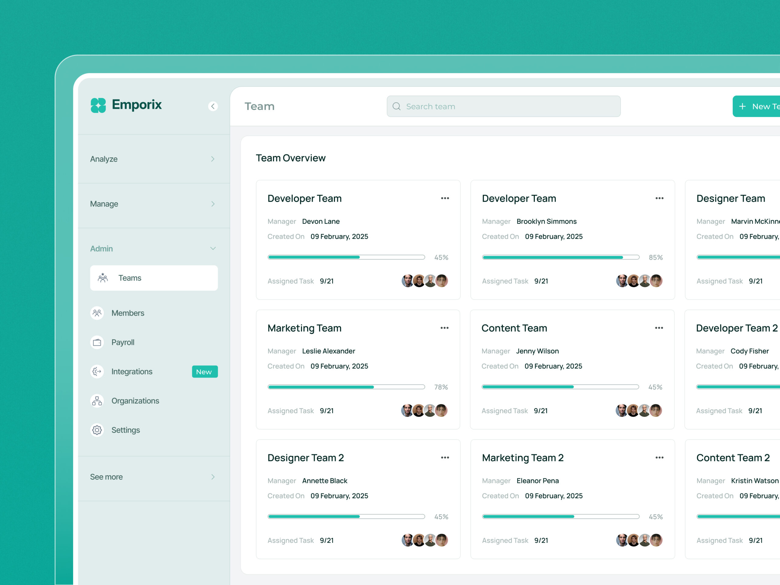Employee management dashboard design for team